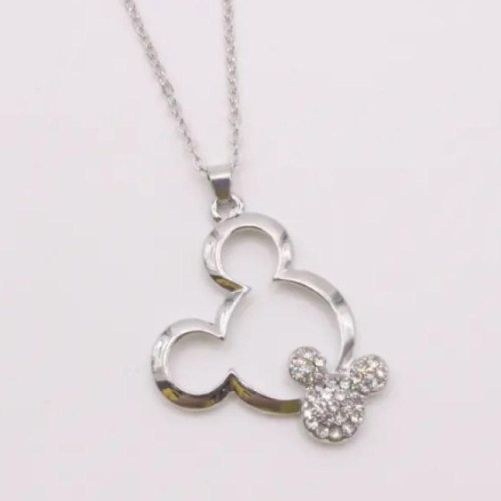 Silver Colored Necklace with 2 Mickey Mouse Heads